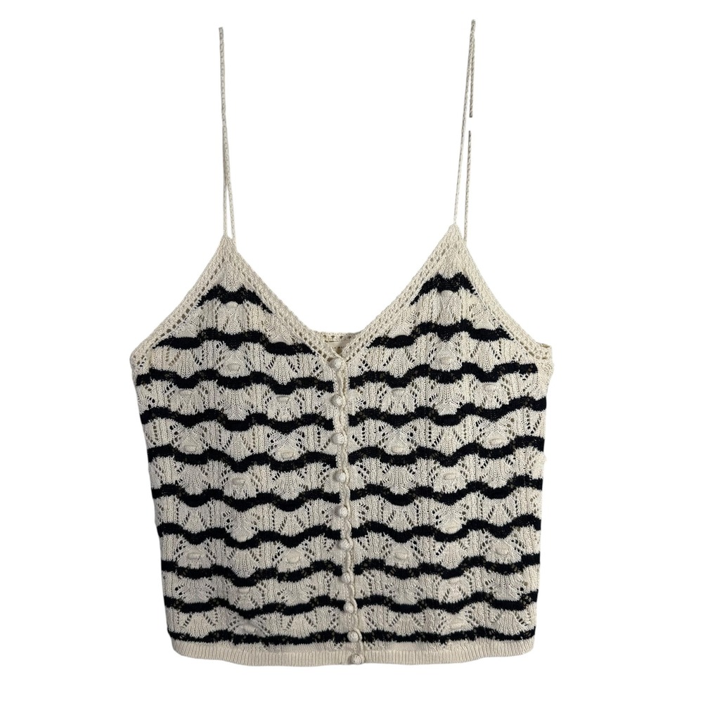 Sézane Francisco Crochet Sleeveless Top Cream Navy Blue Size Large